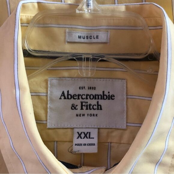 Abercrombie & Fitch Button Down Long Sleeve Shirt Yellow Muscle Fit XXL - Picture 6 of 10